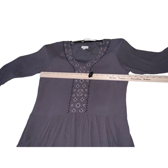 Garnet Hill Drop Waist Dress Women's 4 Gray Crepe Embroidered Art Deco Boho - Picture 8 of 11